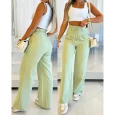 Calça Pantalona Feminino Alfaiataria Social Casual Amarração De Tira