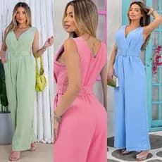 Macacão Longo Feminino Pantalona Social Alfaiataria Duna Luxo Festa Eventos