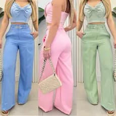 Calça Pantalona Feminina Alfaiataria Premium Social Com Cinto Luxo
