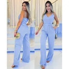 Macacão Longo Feminino Alfaiataria Com Cinto