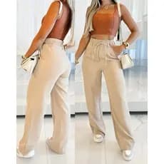 Calça Pantalona Feminina Alfaiataria Premium Com Tira De Amarração