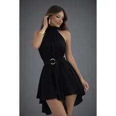 Vestido Feminino Elegante Gola Alta Com Cinto