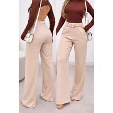 Calça Pantalona Feminino Alfaiataria Premium Social Casual Com Cinto
