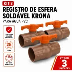 Kit 3 Registro de Esfera Soldável 25mm Krona para Água PVC Hidráulico