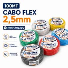 Cabo Flexível 2,5mm 100 Metros Condel Fio Elétrico Rolo Antichama - Azul Preto Vermelho Branco Verde
