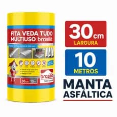Fita Multiuso Manta Asfáltica Adesiva p/Reparos Telhados/Rufos/Calhas Veda Tudo Brasilit 30cmx10mt