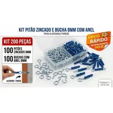 Kit 100 Peças Pitão Zincado 8mm e 100 Bucha com Anel para Parede Alvenaria