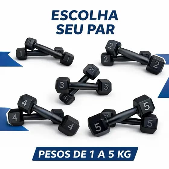 Par Halter 1KG ao 5KG Sextavado Pintado Musculação