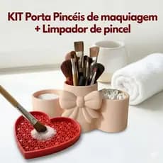Organizador de Pincéis de Maquiagem + Limpador de pincel em Coração