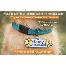 Placa de Identificação para Cachorro Personalizada – Tag Pet com Nome e Telefone para Coleira 🐶