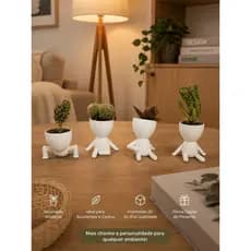 Vaso Decorativo Bonequinho para Suculentas e Cactos Robert home decor – Kit com 4 Peças 7cm