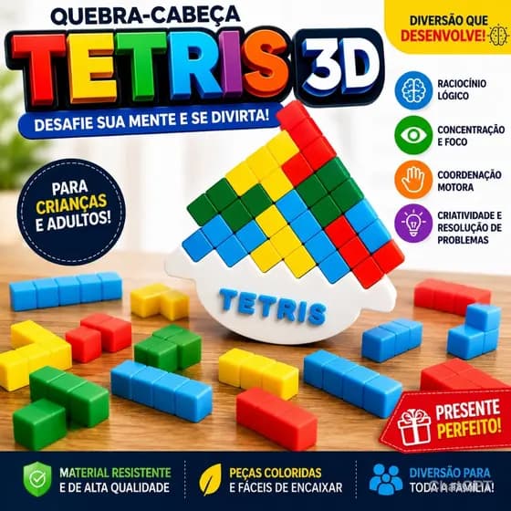 Quebra-Cabeça Tetris 3D Educativo Infantil e Adulto Jogo de Raciocínio Lógico Colorido Brinquedo Pedagógico
