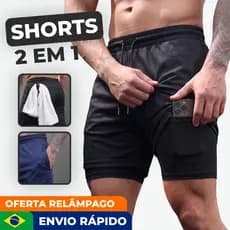 SHORTS 2 EM 1 MASCULINO ESPORTIVO PARA TREINAR NA ACADEMIA com proteção uv e secagem rápida
