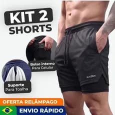 KIT 2 SHORTS ACADEMIA BERMUDA 2 EM 1 MASCULINO para treinar fitness confortoe alta performace