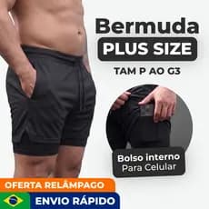 Bermuda 2 em 1 lisa PLUS SIZE G1 G2 G3 Shorts Camada Dupla com compressão short para treinar na academia