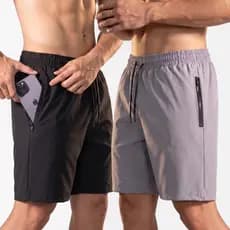 Kit Com 2 Bermudas Tactel Elastano Masculina Bolso Com Zíper Academia, Treino e Praia