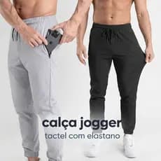 CALÇA JOGGER MASCULINA TACTEL COM ELASTANO E BOLSO COM ZIPER  para academia treino verão e inverno