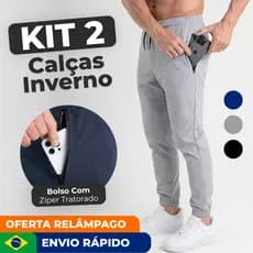 KIT 2 CALÇA JOGGER MASCULINA TACTEL COM ELASTANO E ZIPER NO BOLSO para Academia Treino Verão Inverno