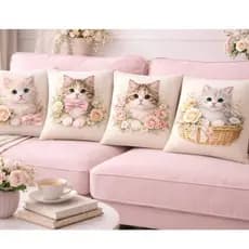 Kit 4 Capas de Almofadas Decorativas Para Sofá Gatinhos E Cachorrinhos - 45x45