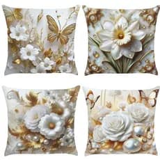 Capas Almofada Oxford Kit4 Flores 3D 45x45 Quarto Sala Conforto Decoração