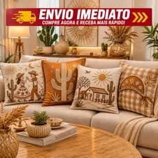 Kit Capas Almofadas 45x45 4 peças ESTAMPADA  Nordeste Exclusiva Regional Sertão Cultura Brasileira ENVIO IMEDIATO