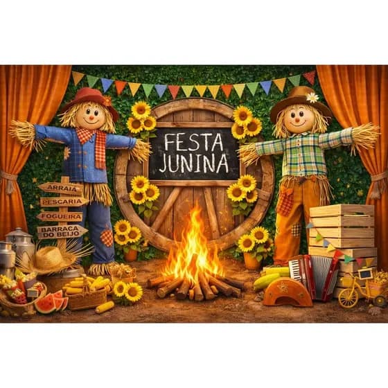 Painel Festa Junina Retangular 2,20x1,50 Fundo Fotográfico Festa Junina/Festa de São João ESPANTALHO