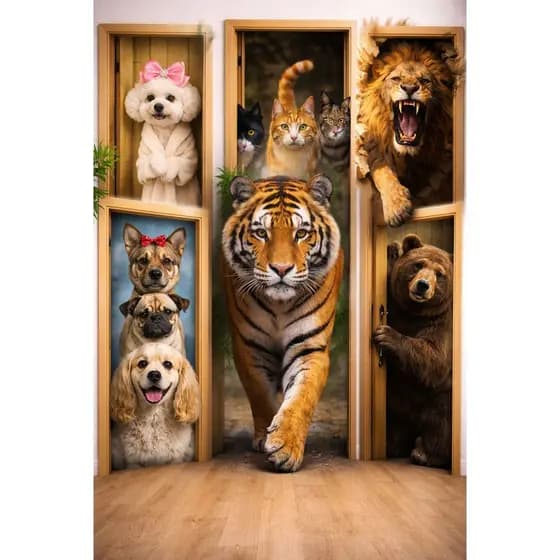 Capa de Porta Decorativa Animais Tecido Sublimado 0,85x2,10