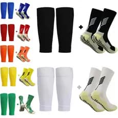 Kit Meia Esportiva Antiderrapante Cano Alto Unissex Pro Socks  + Meião Canelito Futebol