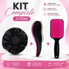 Kit De Escova Raquete Curvada + Escova Magica + Touca De Cetim Para Lembrancinha, Rotina Capilar
