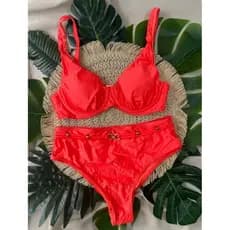 Biquíni feminino Biquíni Hot Pants Biquíni cintura alta Santorini