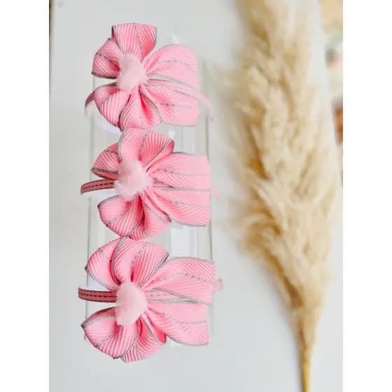 Tiara Infantil Rosa e Cinza / Tiara Infantil com laço