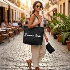 Kit Bolsa Fecho Ziper + Necessarie Moda Praia Piscina Facudade Eco Bag Sacola Impermeável Lona Forte Ecológic #AmoVerão