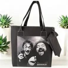 Kit bolsa  fecho ziper + Necessarie Potter Praia Piscina Eco Bag Sacola Impermeável Lona Nylon Feminina Ecológica Preta