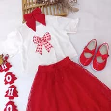 conjunto laço em tule/conjunto vermelho/conjunto menina/conjunto infantil