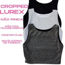 Cropped LUREX Com Brilho Regata Forrado Duplo Gliter Moda Bloguerinha Brilhoso Balada Festa Noite Luxo Moda