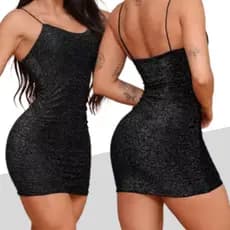 Vestido Lurex com Brilho Tubinho Curto Alcinha Preto Branco Cinza Com Forro Zero Transparencia Balada