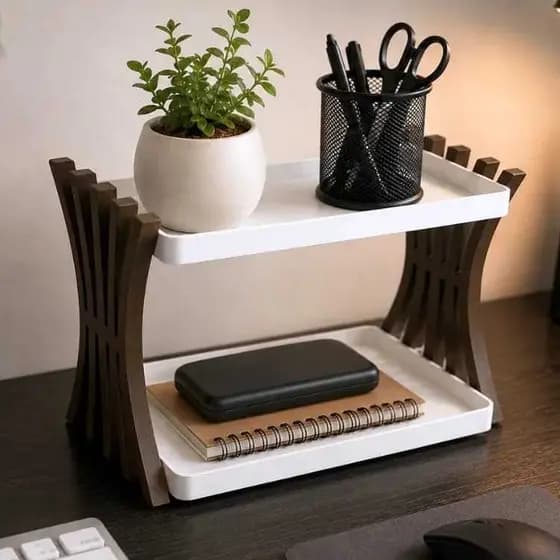 Organizador de Mesa 2 Andares Multiuso | Bandeja Decorativa para Escritório Banheiro Cozinha Penteadeira