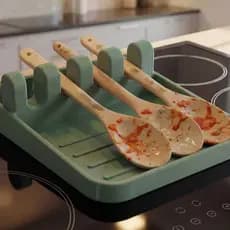 Suporte Para Tampa de Panela e Colher Organizador de Cozinha Porta Utensílios com Bandeja Coletora Antigotejamento