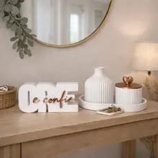 Kit Decorativo Ore e Confie com Vaso e Porta-Joias Decoração de Fé para Lar, presente minimalista