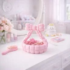 Cesta Decorativa com Laço Bow para Pequenos Itens - Organização e Decoração de Quarto - Organizador