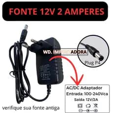 Fonte Alimentação 12v-2a Bivolt Plug P4 Universal
