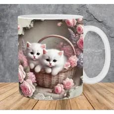 Caneca personalizada arte 3D gato gatinhos filhotes caneca de porcelana branca 325 ml