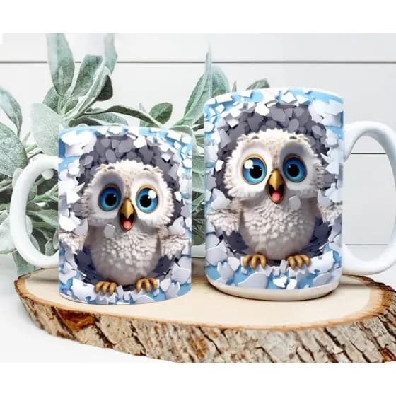 Caneca personalizada  arte em 3D coruja caneca de porcelana branca sublimação 325 ml