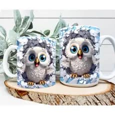 Caneca personalizada  arte em 3D coruja caneca de porcelana branca sublimação 325 ml