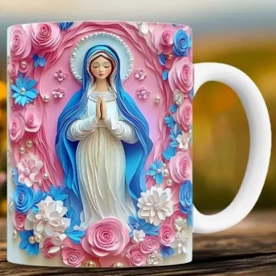 Caneca personalizada arte 3D realista Virgem Maria mãe de Jesus caneca de porcelana católica 325 ml sublimação