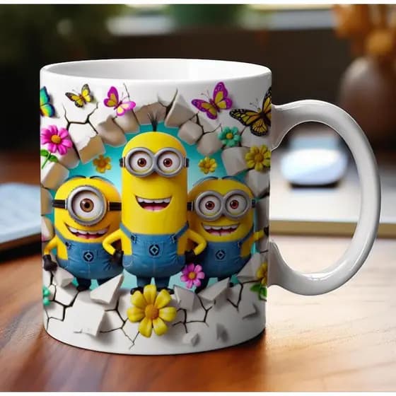 Caneca personalizada arte 3D Minions caneca de porcelana os Minions sublimação 325 ml