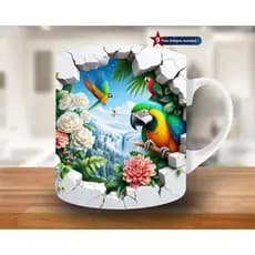 Caneca personalizada arte 3D papagaios caneca de porcelana branca sublimação 325 ml
