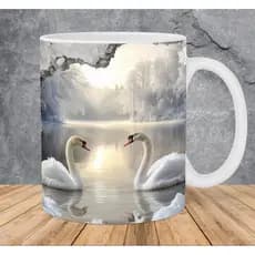 Caneca personalizada arte 3D cisnes cisne branco aves animais caneca de porcelana branca sublimação 325 ml