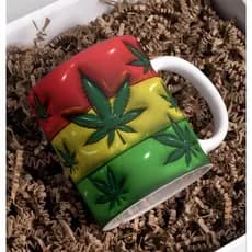 Caneca personalizada arte em 3D estilo inflado relevo Bob Marley  folhas caneca de porcelana