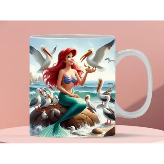 Caneca personalizada sereia Ariel Disney filme princesa arte realista caneca de porcelana branca sublimação